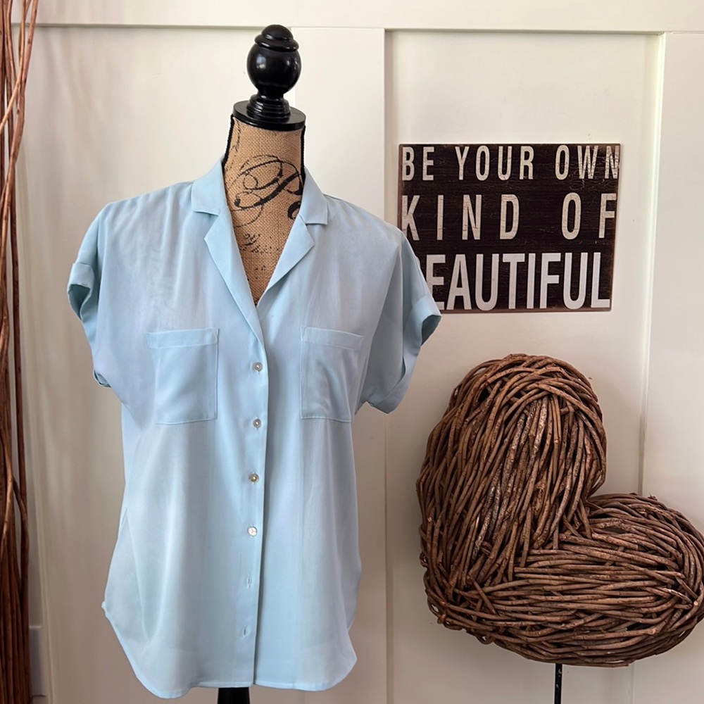 A New Day Turquoise Short Sleeve Blouse